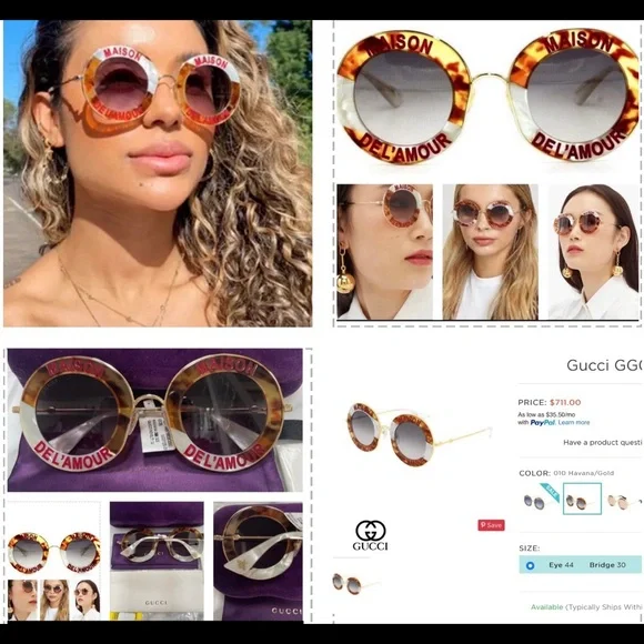 GUCCI UNSEX “ HOUSE OF LOVE HAVANA & PEARL LINE DETAILING ROUND SUNGLASSES